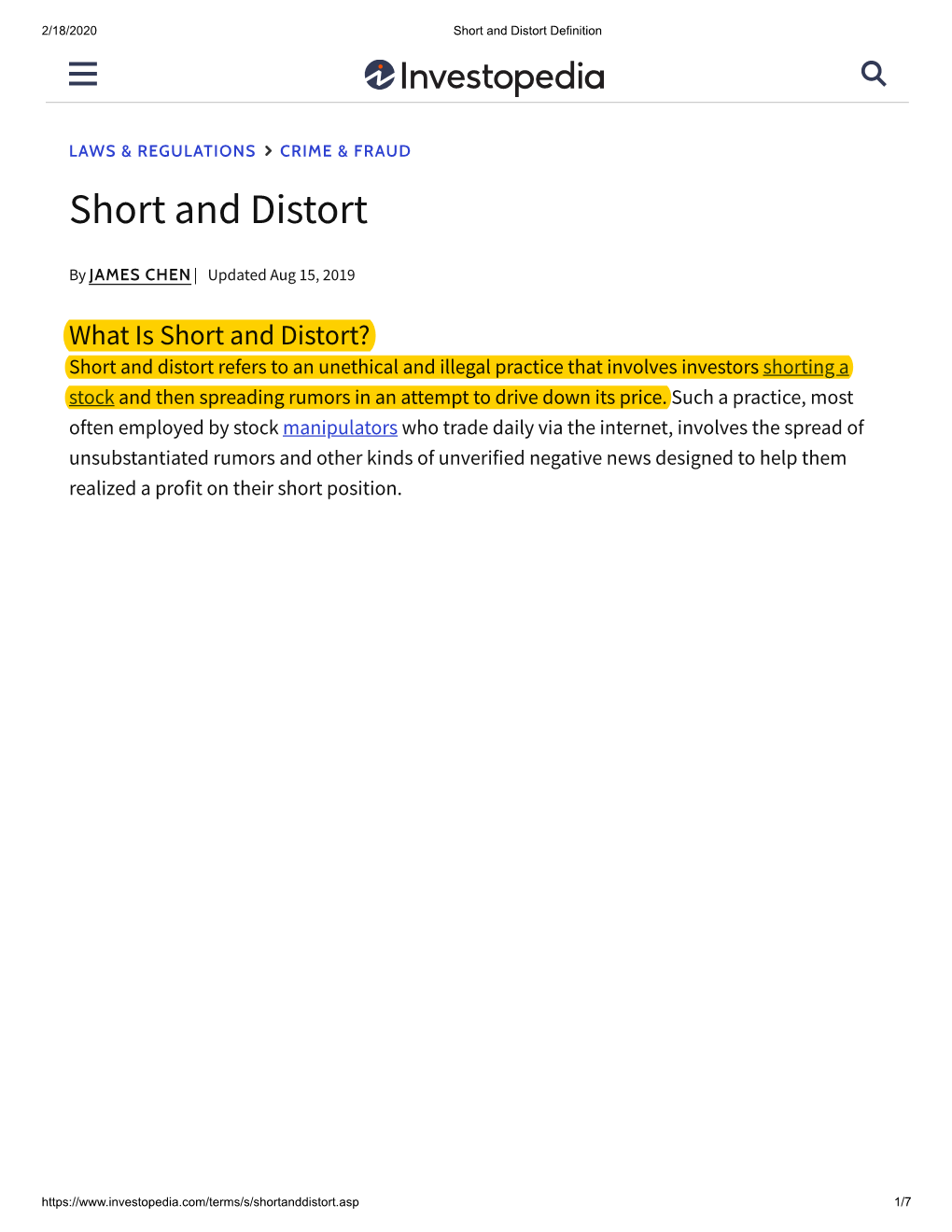 Short and Distort Definition