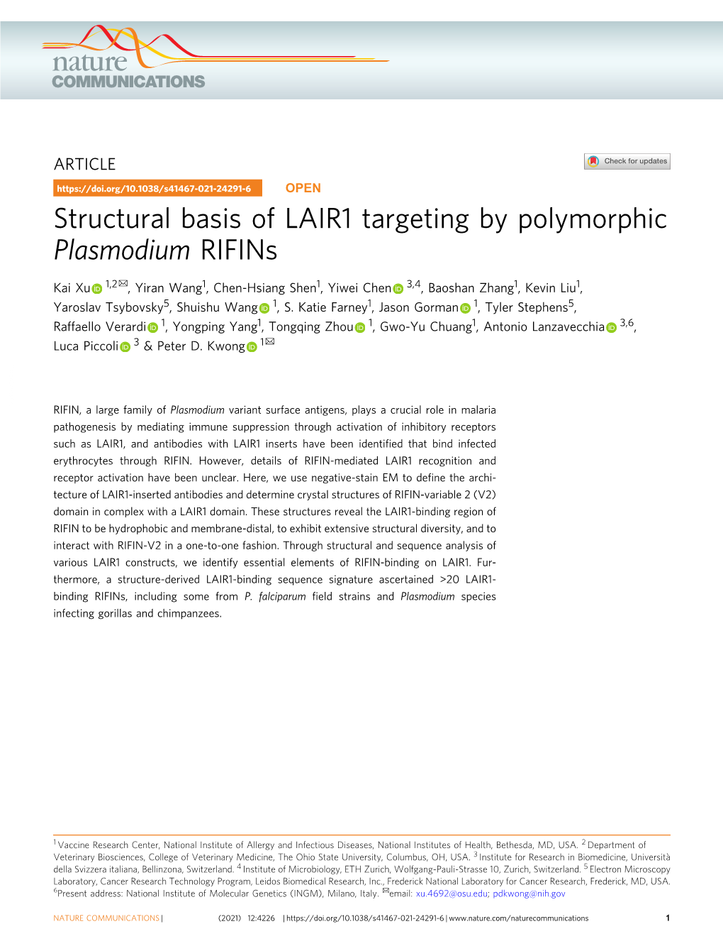 Structural Basis of LAIR1 Targeting by Polymorphic Plasmodium Rifins