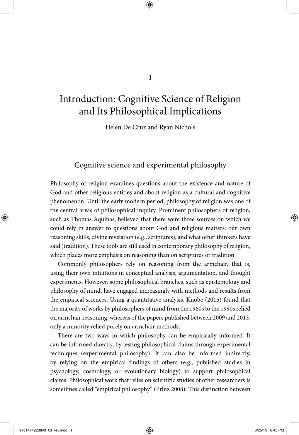 Cognitive Science of Religion and Its Philosophical Implications Helen De Cruz and Ryan Nichols