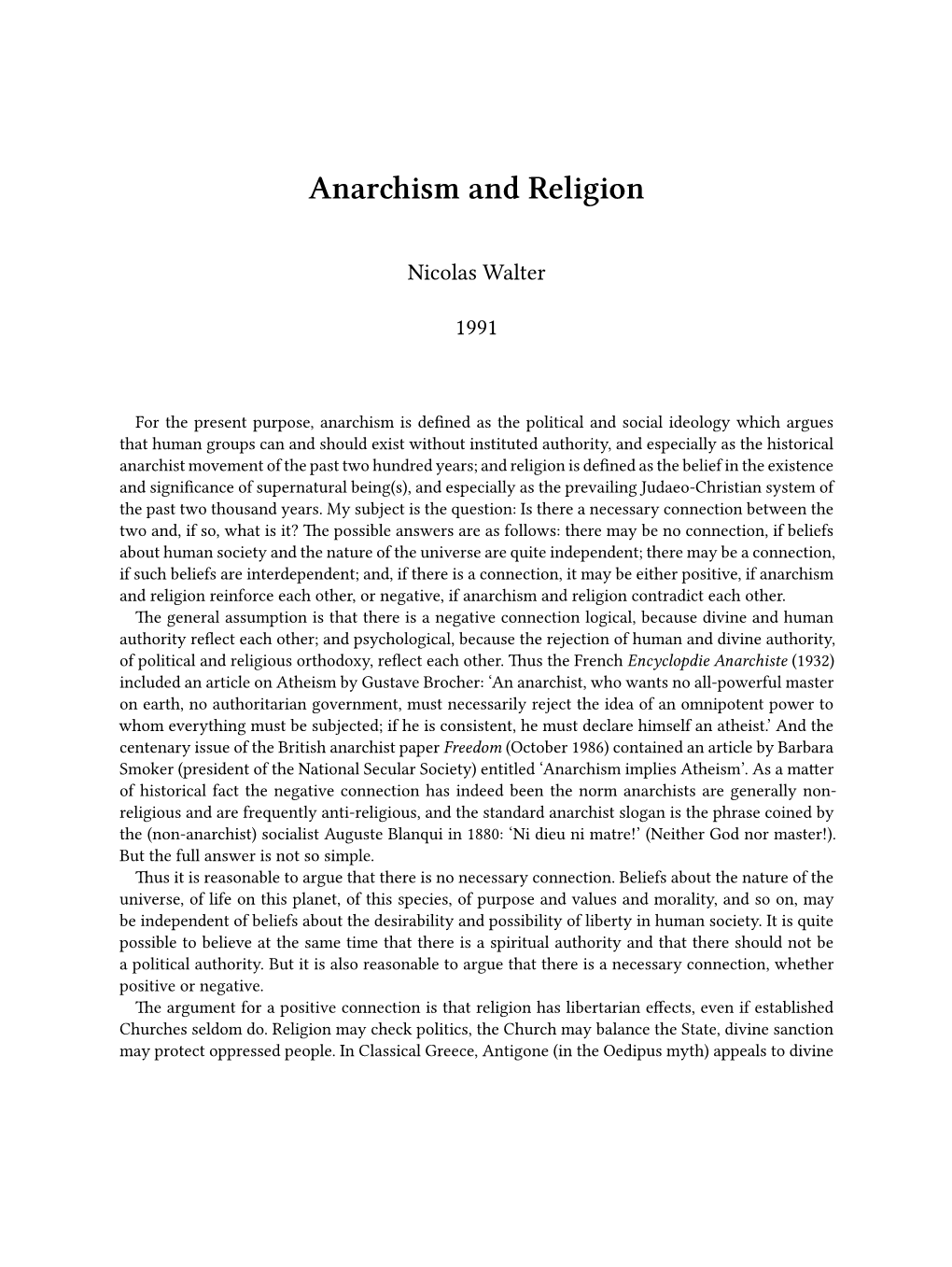 Anarchism and Religion