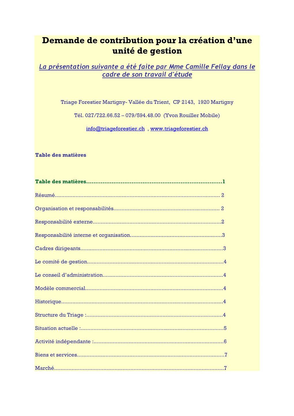 Demande De Contribution Pour La Création D'une Unité De Gestion