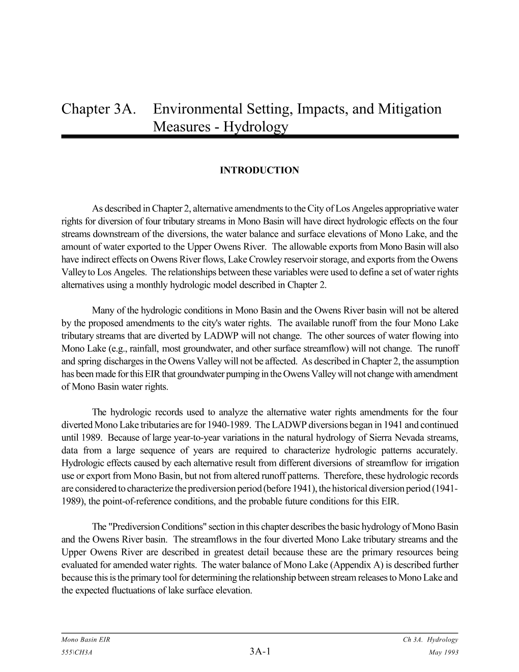 Chapter 3A. Environmental Setting, Impacts, and Mitigation Measures - Hydrology