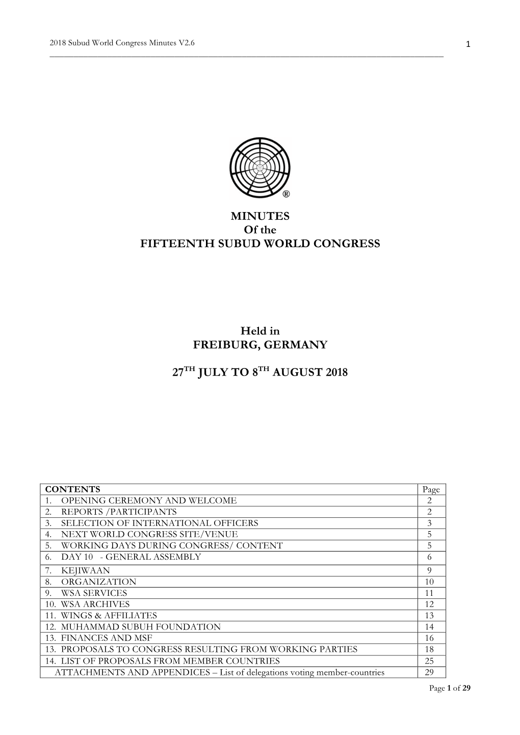 MINUTES of the FIFTEENTH SUBUD WORLD CONGRESS Held In