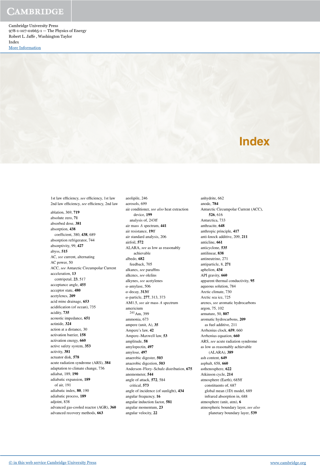 The Physics of Energy Robert L. Jaffe , Washington Taylor Index More Information