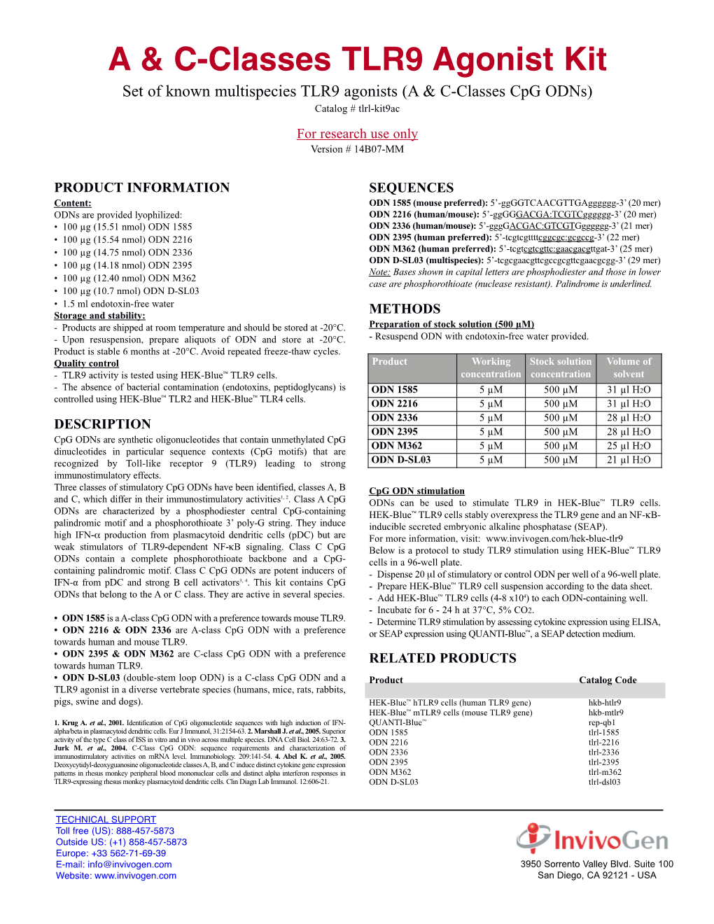 Set of Known Multispecies TLR9 Agonists (A & C-Classes Cpg Odns)