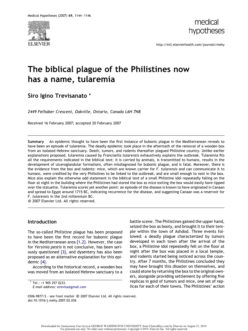 The Biblical Plague of the Philistines Now Has a Name, Tularemia