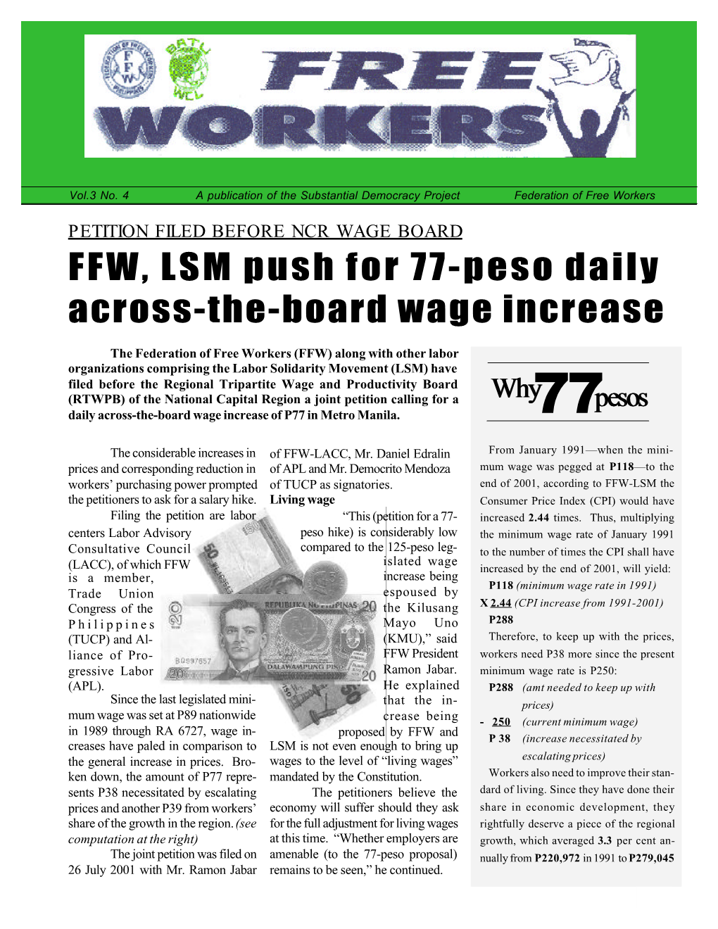 FFW, LSM Push for 77-Peso Daily Across-The-Board Wage Increase