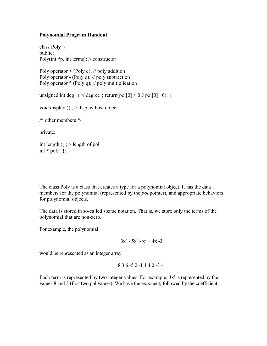 Class Polynomial Handout