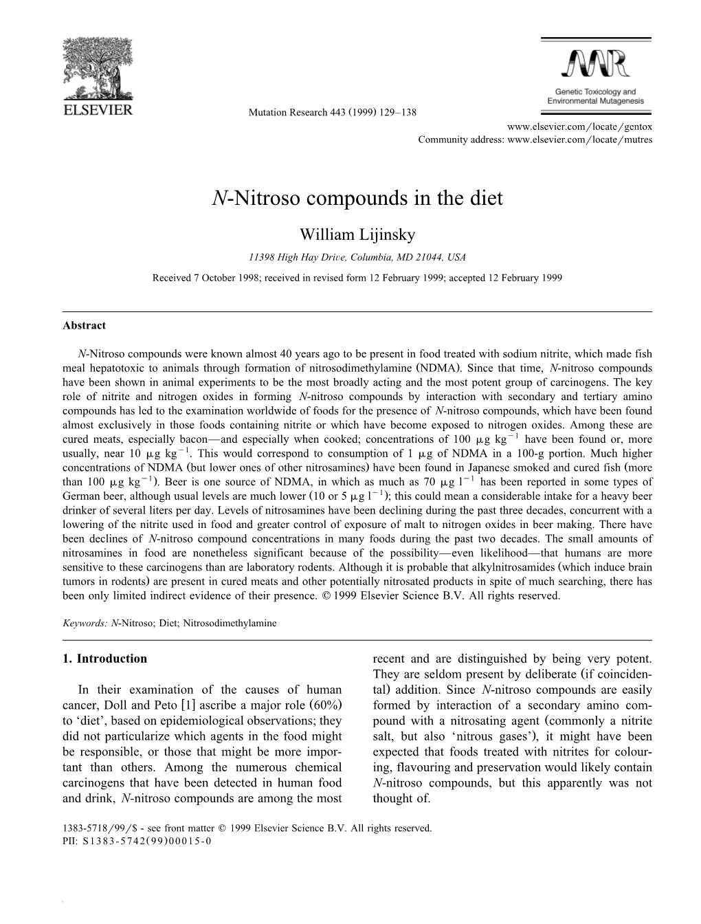 N-Nitroso Compounds in the Diet