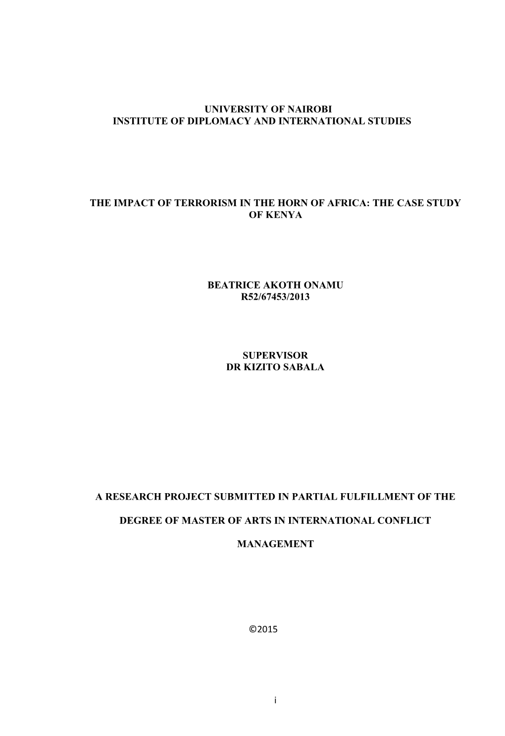 The Impact of Terrorism in the Horn of Africa: the Case Study of Kenya