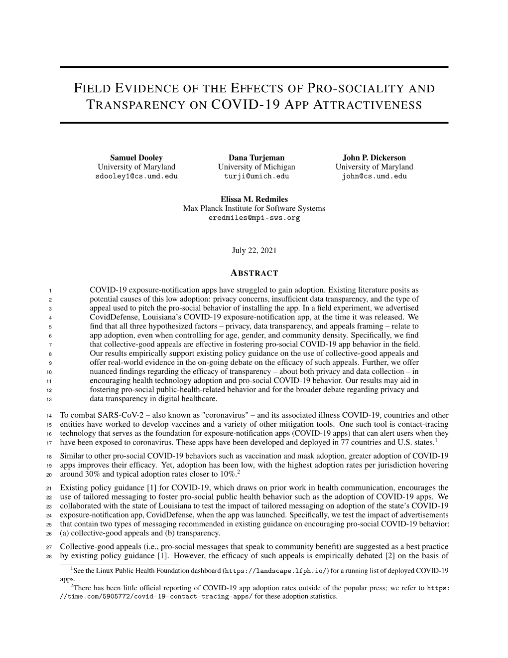 Field Evidence of the Effects of Pro-Sociality and Transparency on COVID-19 App Attractiveness