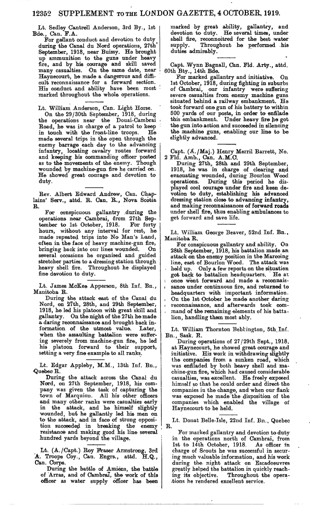 12352 Supplement to the London Gazette, 4 October, 1919