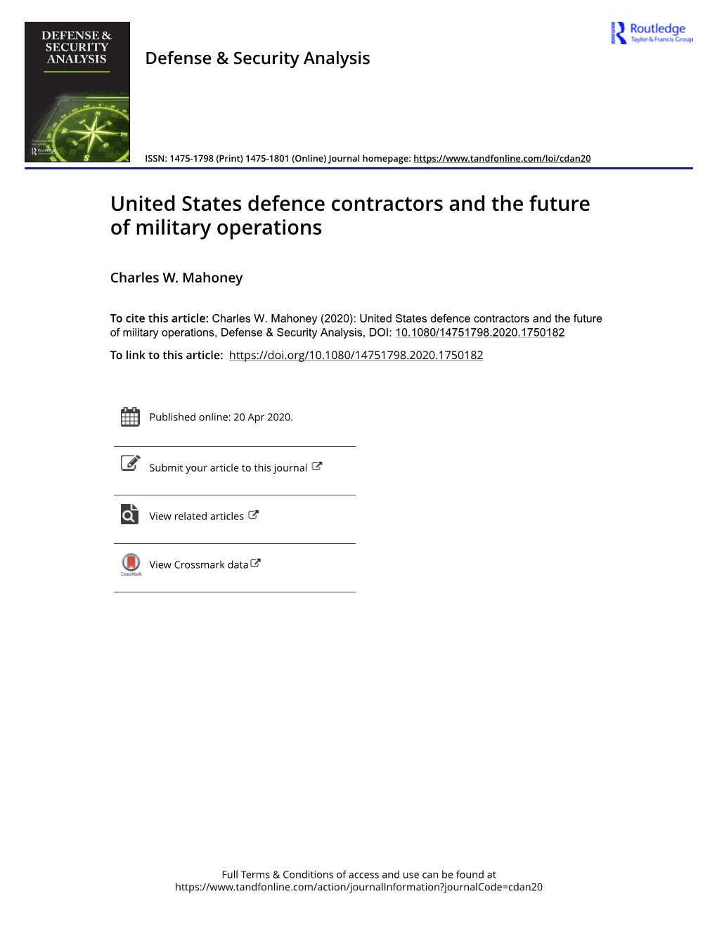 United States Defence Contractors and the Future of Military Operations