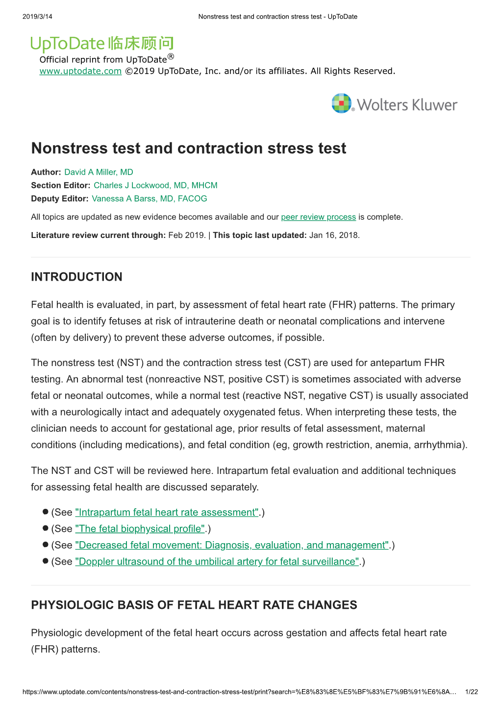 Nonstress Test and Contraction Stress Test - Uptodate