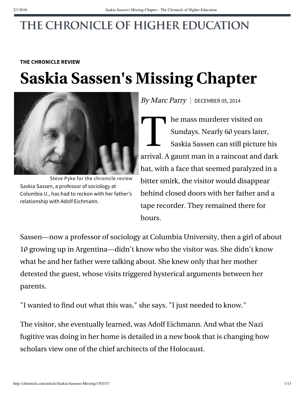 Saskia Sassen's Missing Chapter - the Chronicle of Higher Education