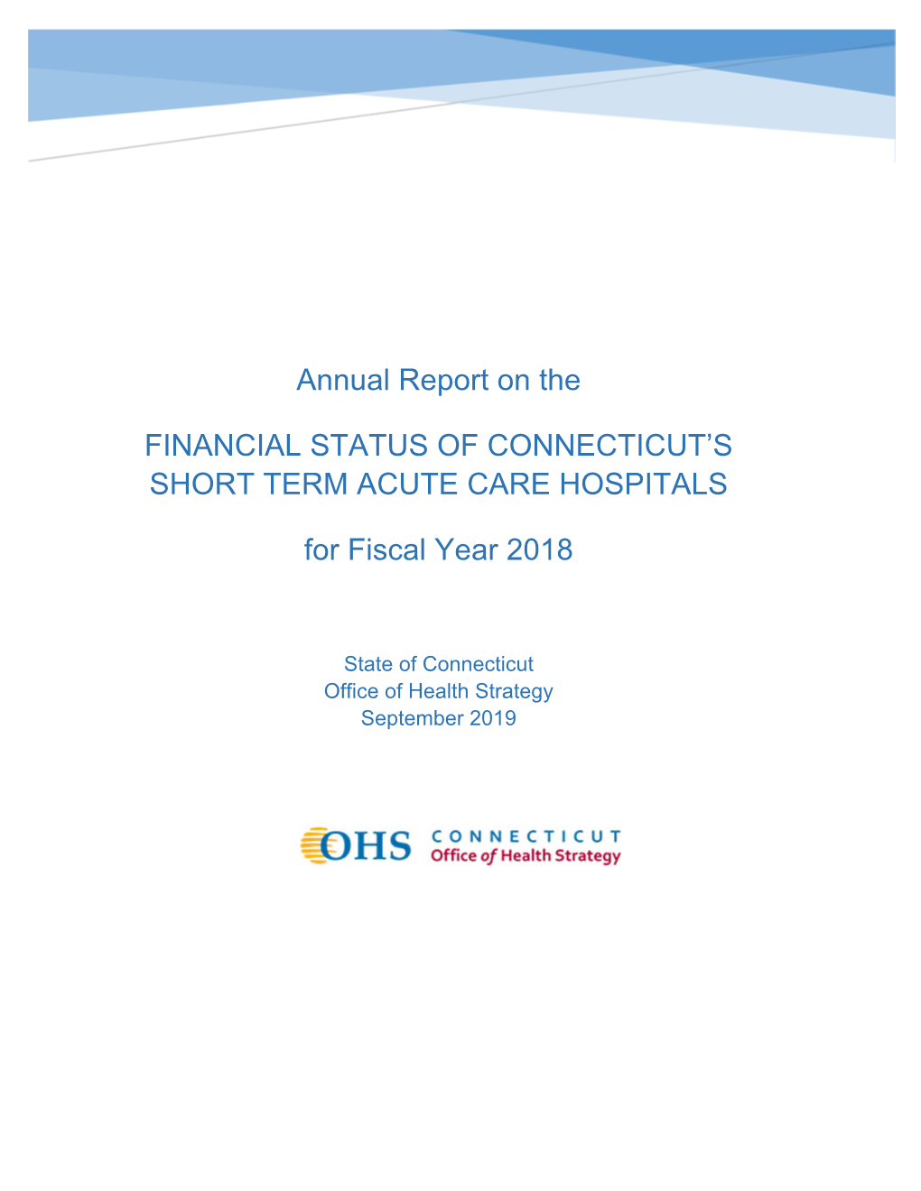 Financial Status of Connecticut's Short Term Acute Care Hospitals 2018