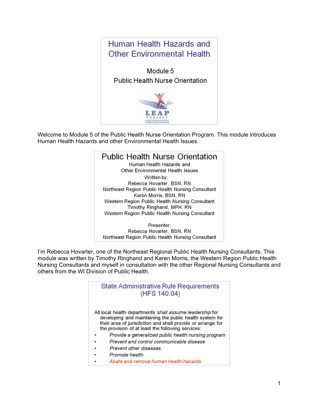 1 Welcome to Module 5 of the Public Health Nurse Orientation Program