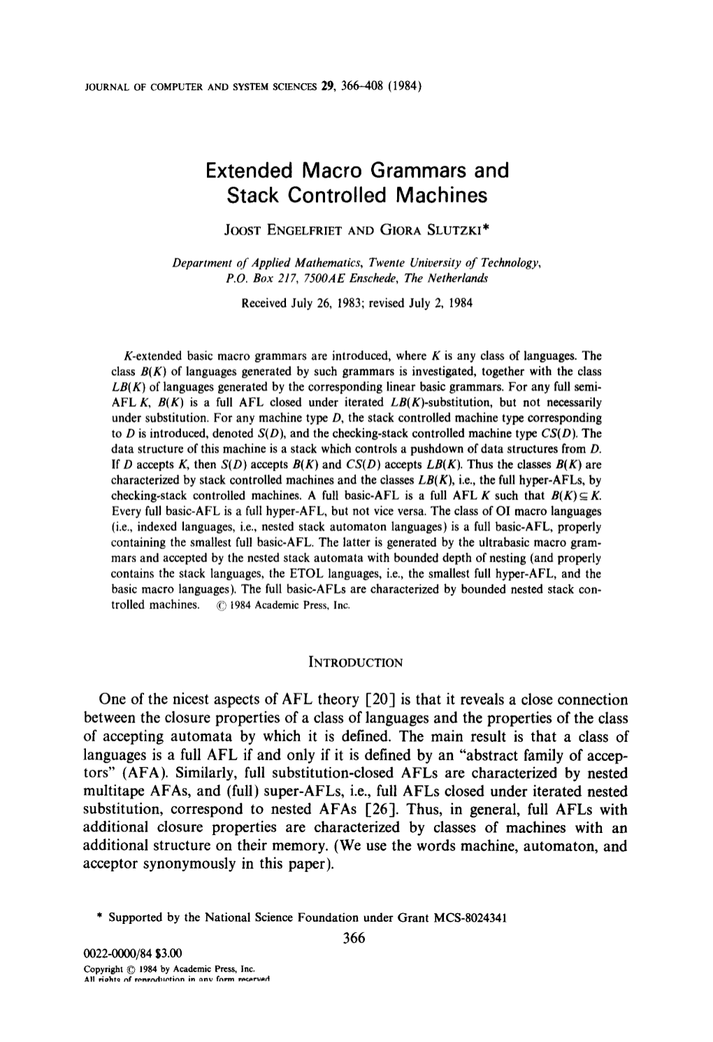 Extended Macro Grammars and Stack Controlled Machines