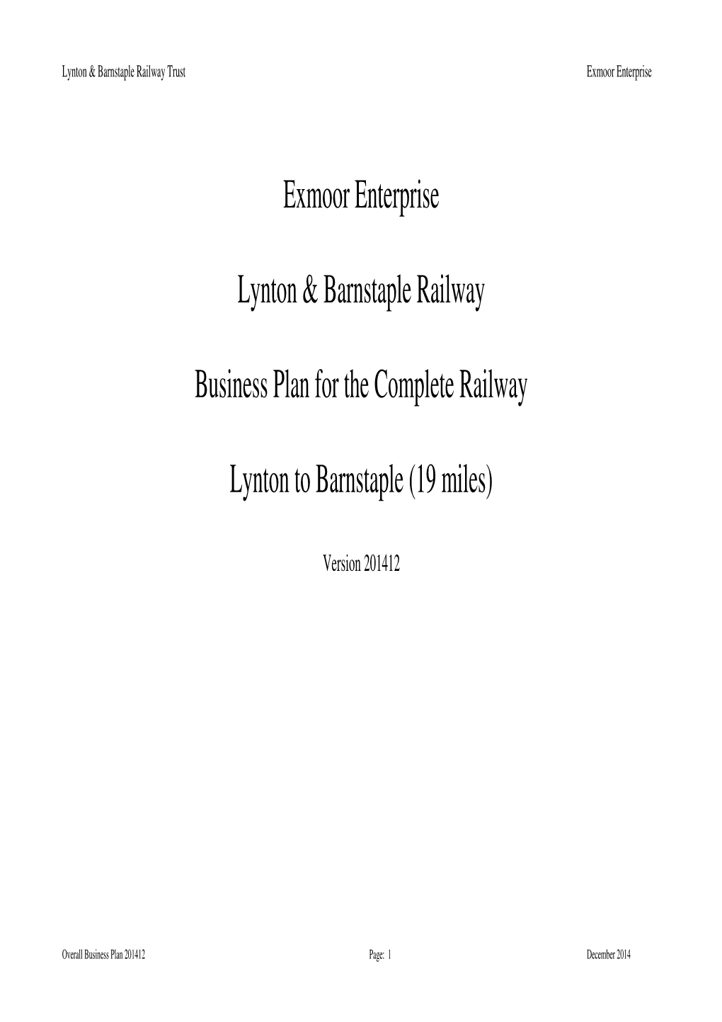 Exmoor Enterprise Lynton & Barnstaple Railway Business Plan