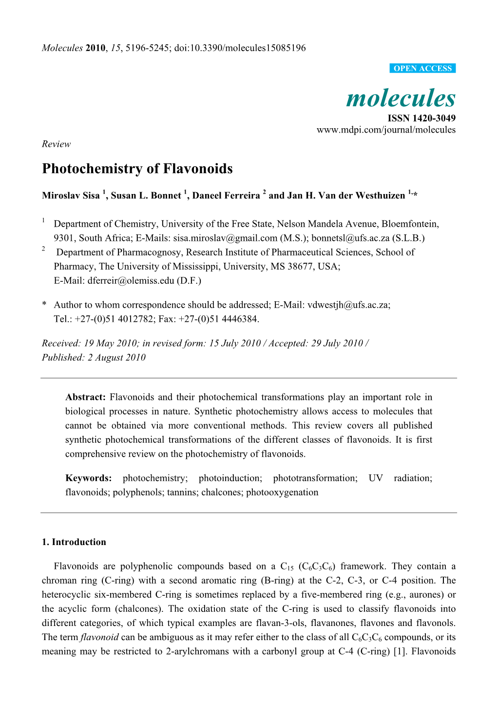 Photochemistry of Flavonoids