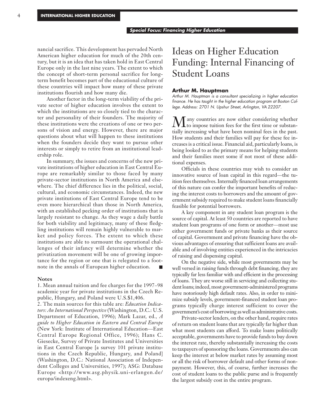 Ideas on Higher Education Funding: Internal Financing of Student Loans