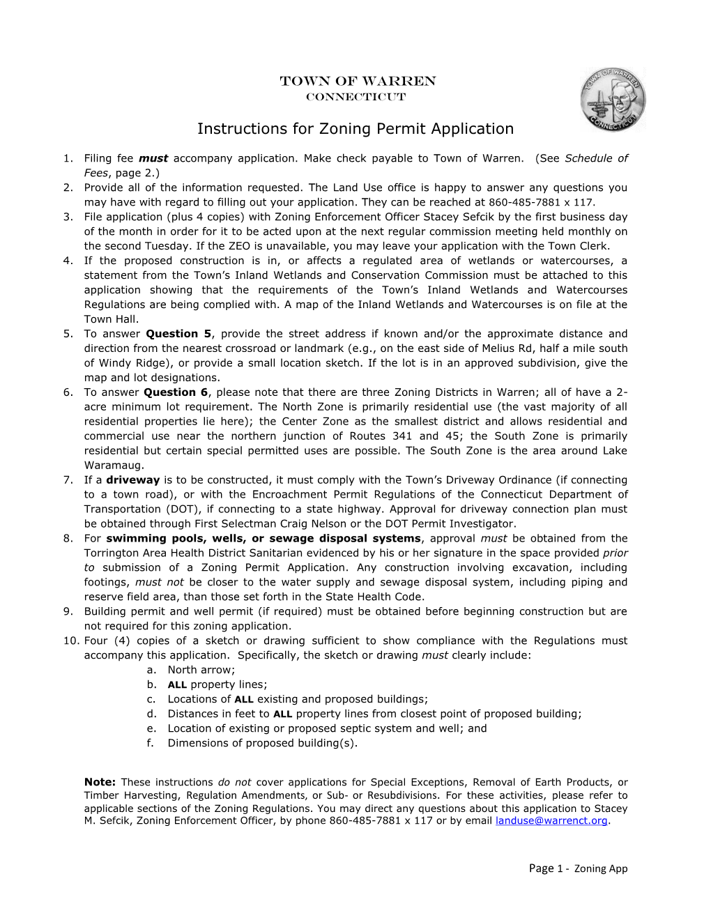 Instructions for Zoning Permit Application