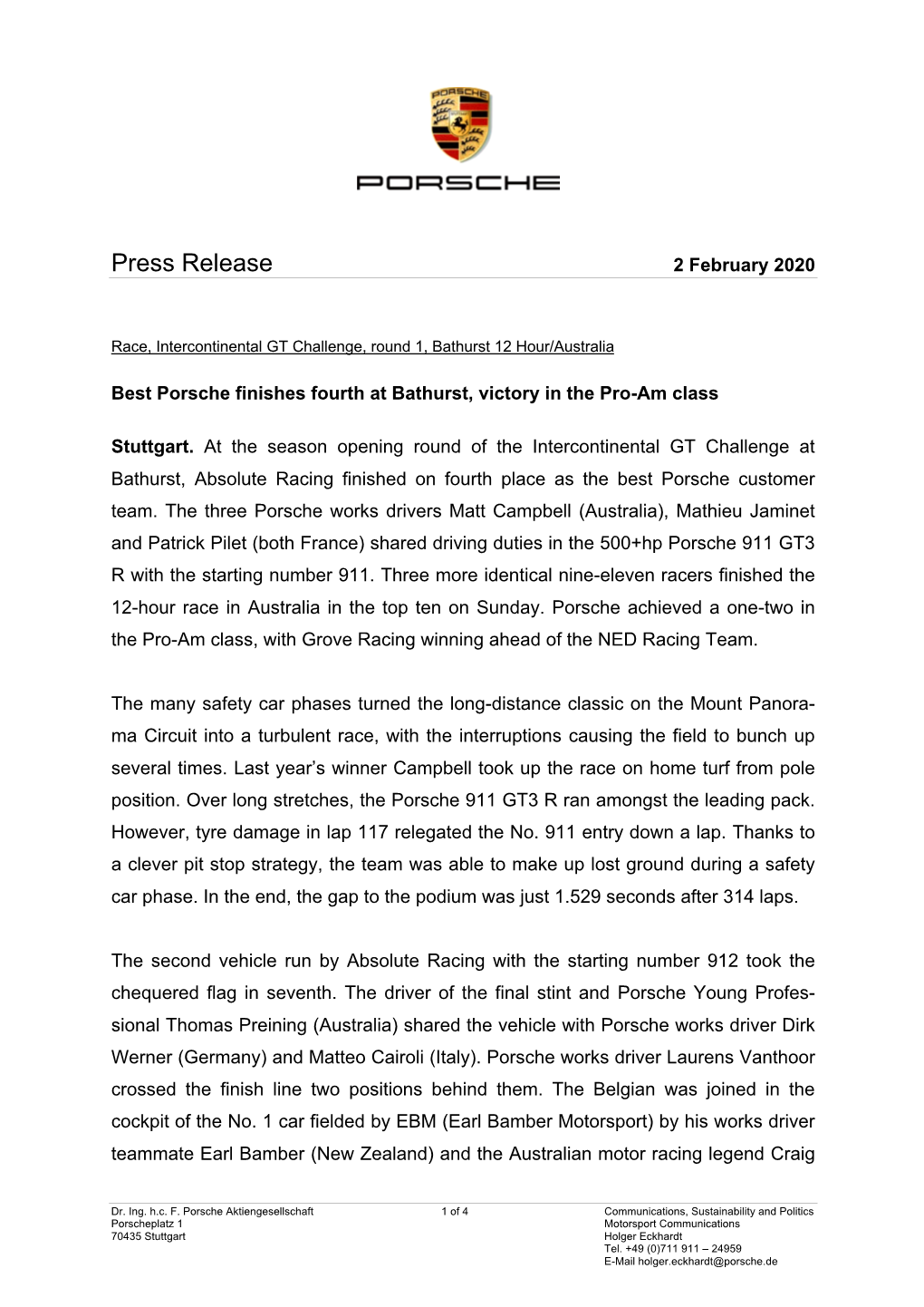 Press Release 2 February 2020