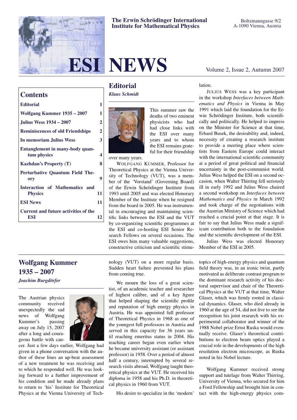 ESI NEWS Volume 2, Issue 2, Autumn 2007