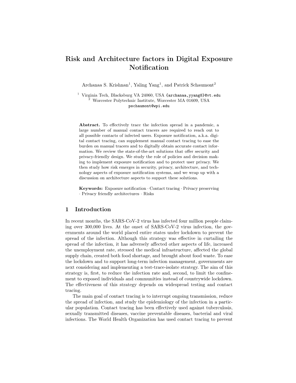 Risk and Architecture Factors in Digital Exposure Notification