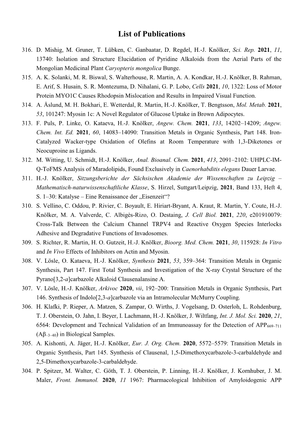 List of Publications