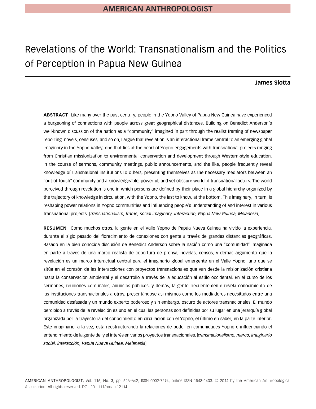 Revelations of the World: Transnationalism and the Politics of Perception in Papua New Guinea