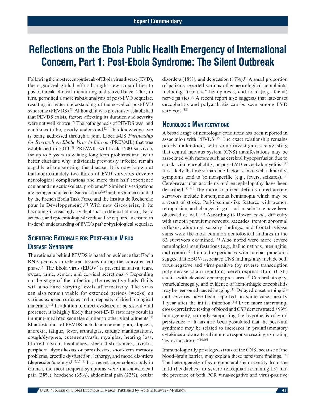 Post‑Ebola Syndrome: the Silent Outbreak