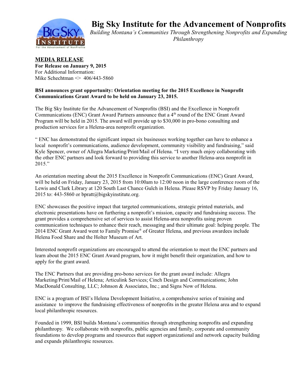 Letter of Agreement for the Montana Nonprofit Connections Progr