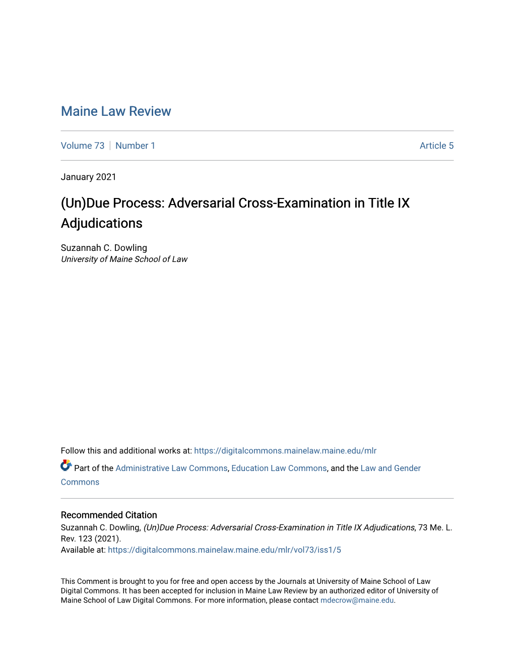 Due Process: Adversarial Cross-Examination in Title IX Adjudications