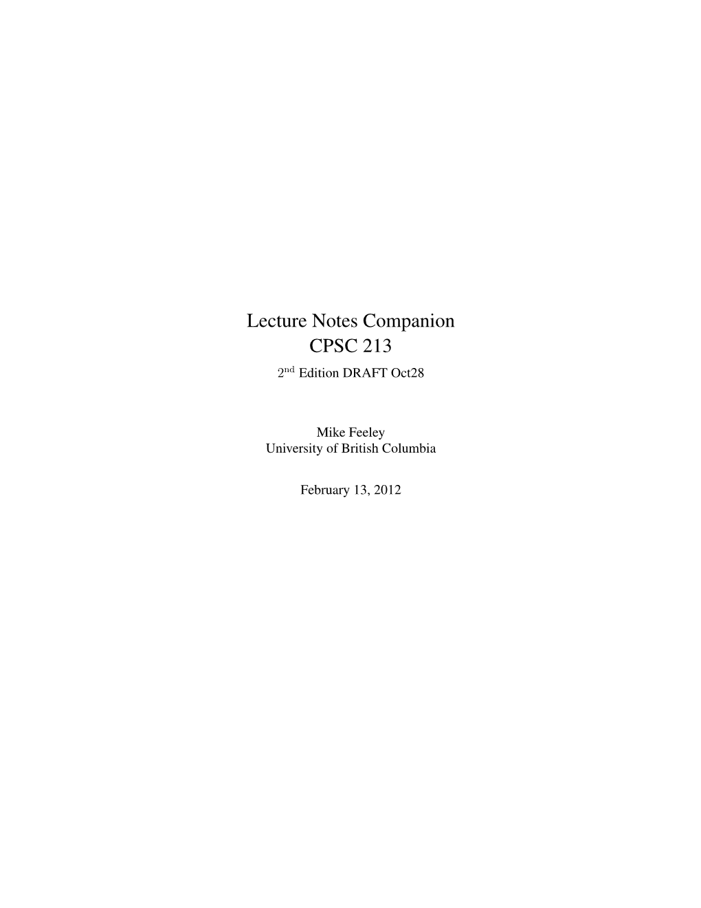 Lecture Notes Companion CPSC 213 2Nd Edition DRAFT Oct28