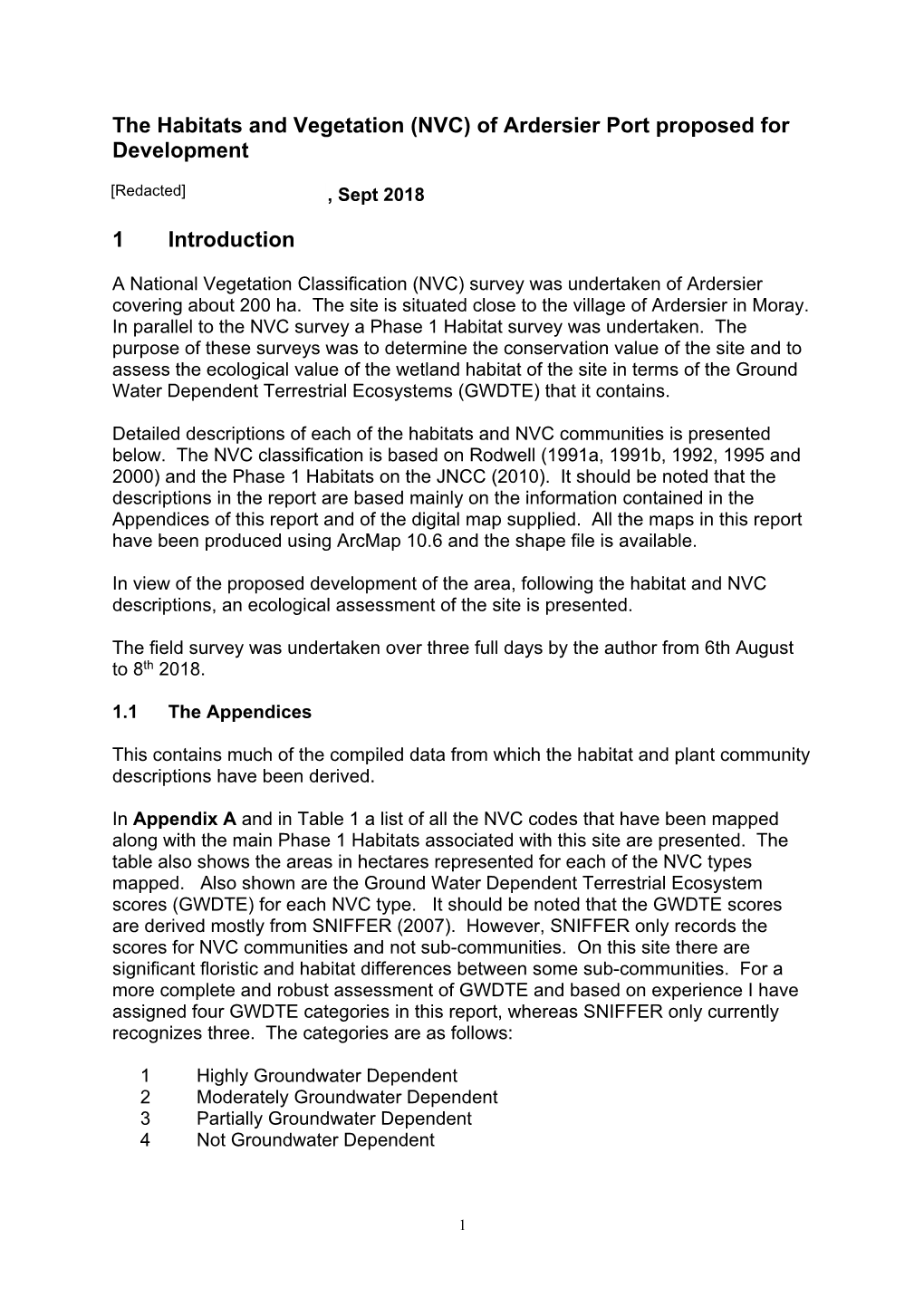 The Habitats and Vegetation (NVC) of Ardersier Port Proposed for Development