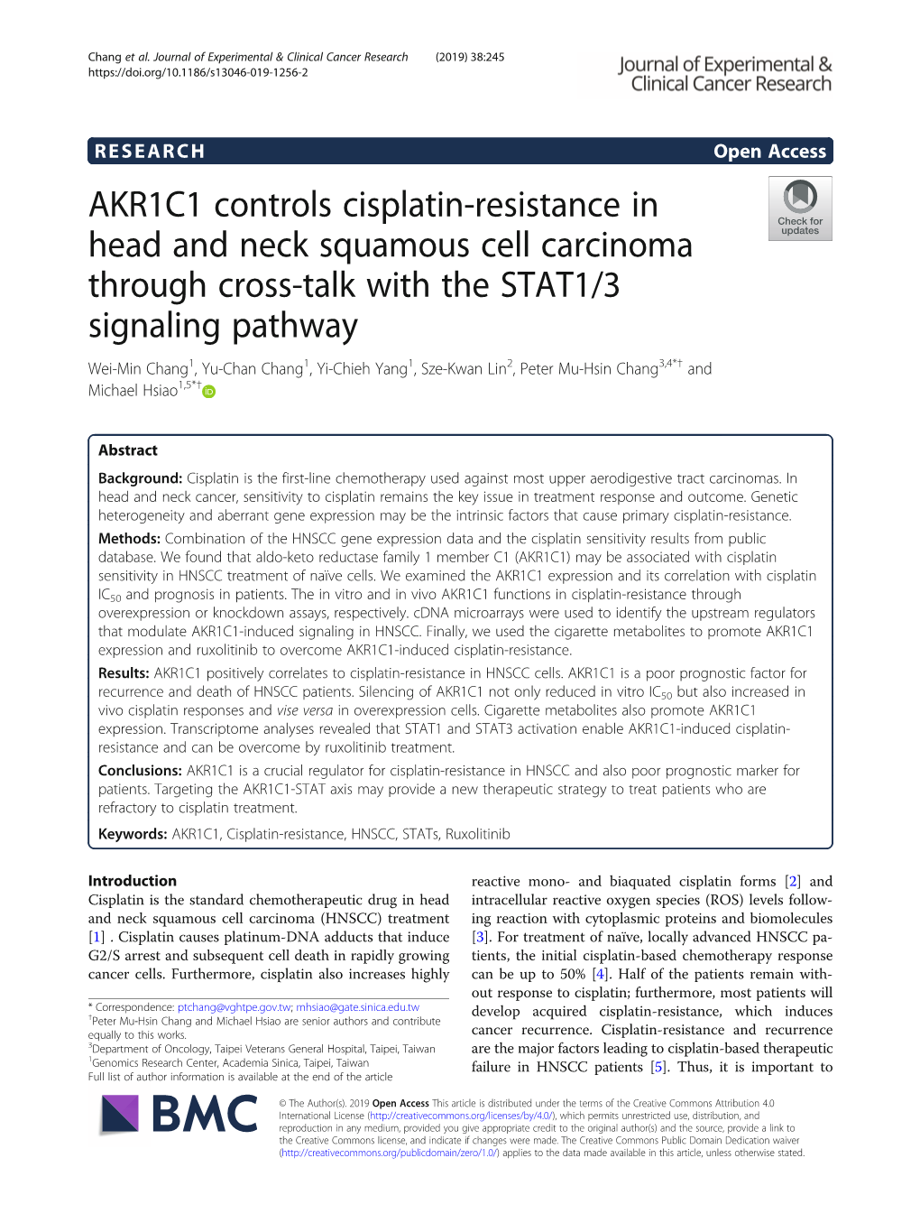 AKR1C1 Controls Cisplatin-Resistance in Head and Neck Squamous Cell