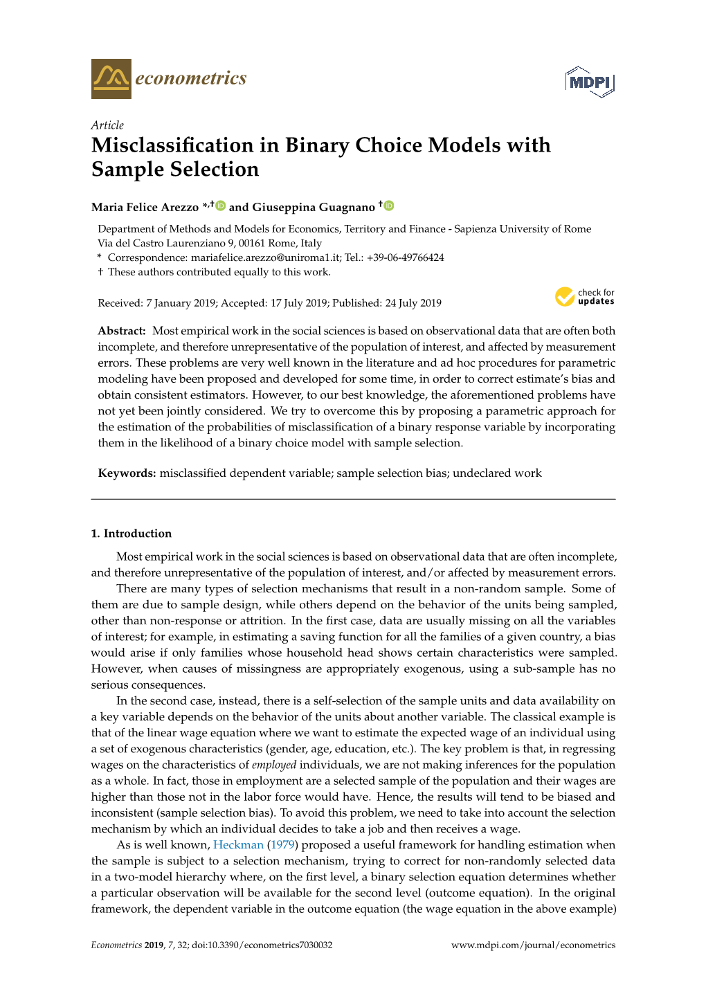 Misclassification in Binary Choice Models with Sample Selection