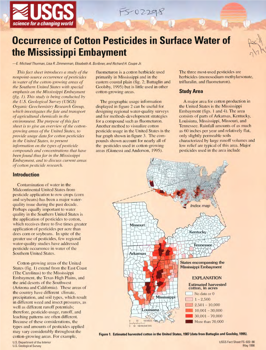 Occurrence of Cotton Pesticides in Surface Water of the Mississippi Embayment