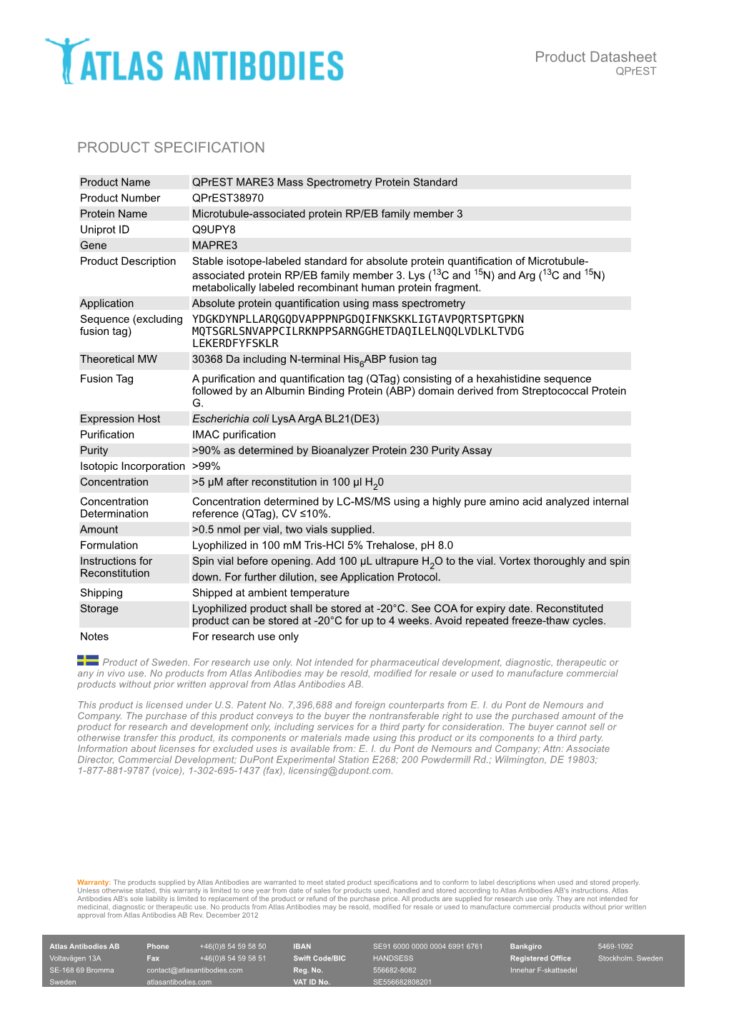 PRODUCT SPECIFICATION Product Datasheet