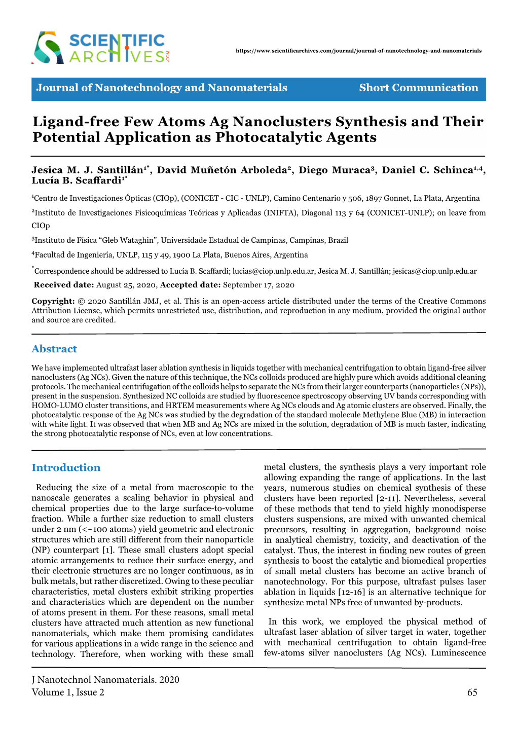 Ligand-Free Few Atoms Ag Nanoclusters Synthesis and Their Potential Application As Photocatalytic Agents