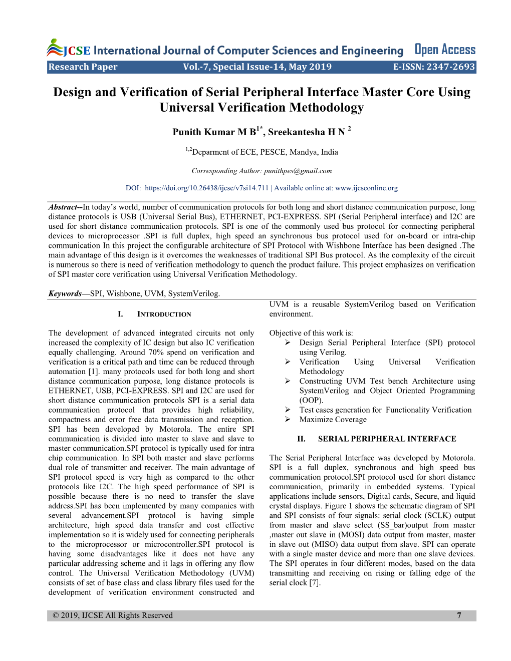 Design and Verification of Serial Peripheral Interface Master Core Using Universal Verification Methodology