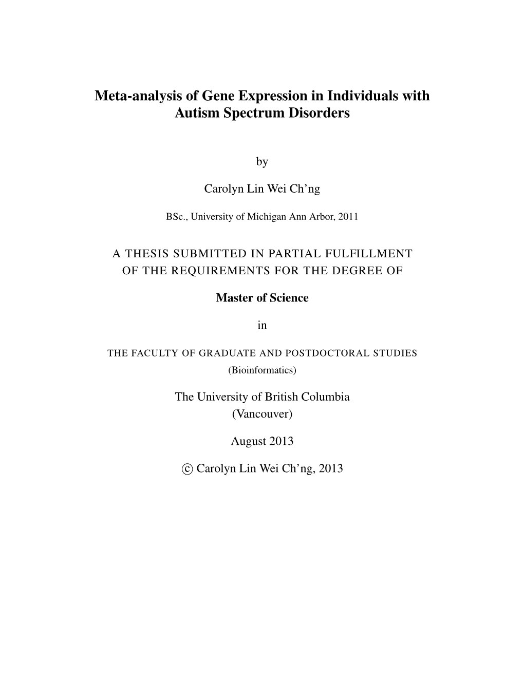 Meta-Analysis of Gene Expression in Individuals with Autism Spectrum Disorders