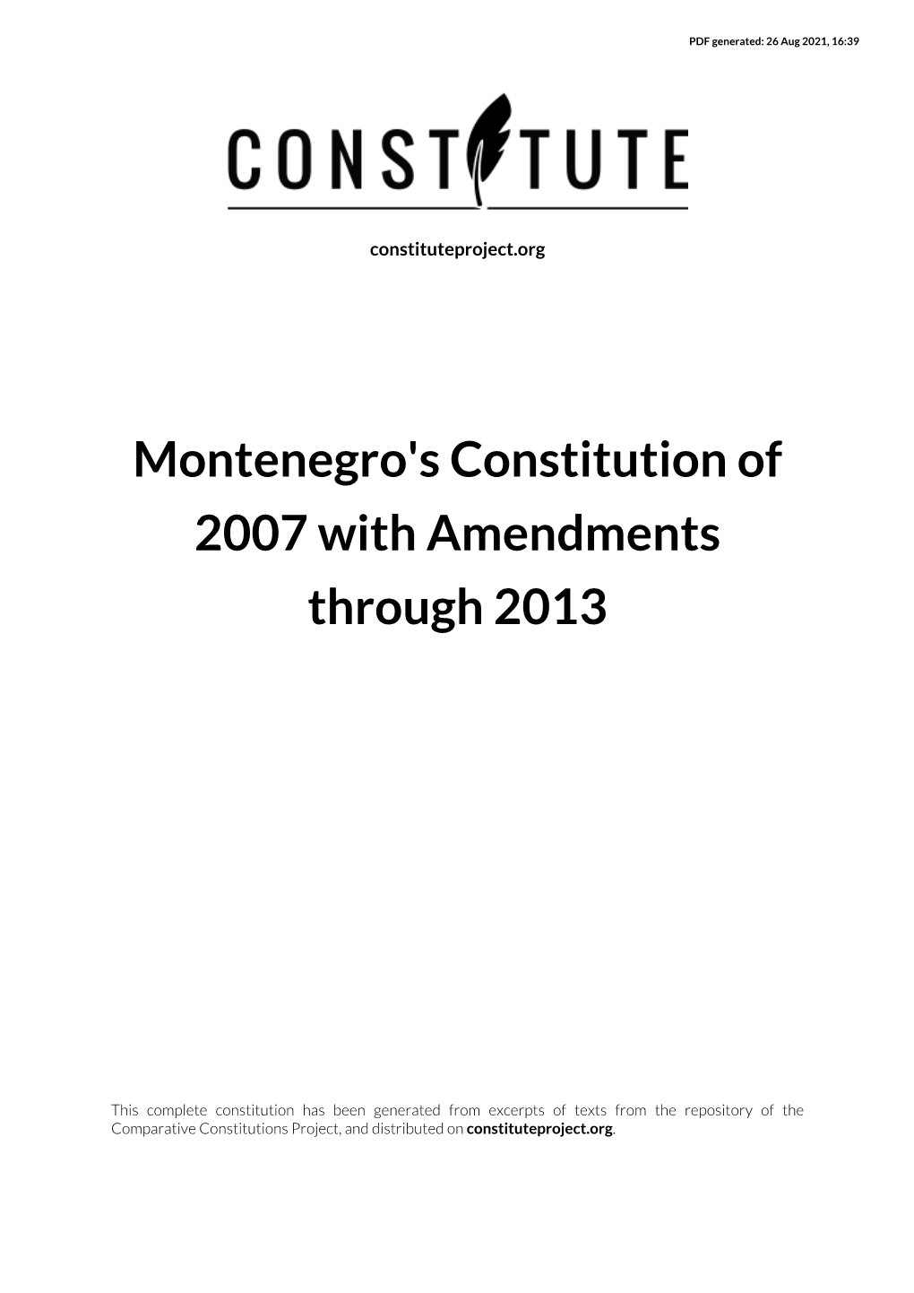 Montenegro's Constitution of 2007 with Amendments Through 2013