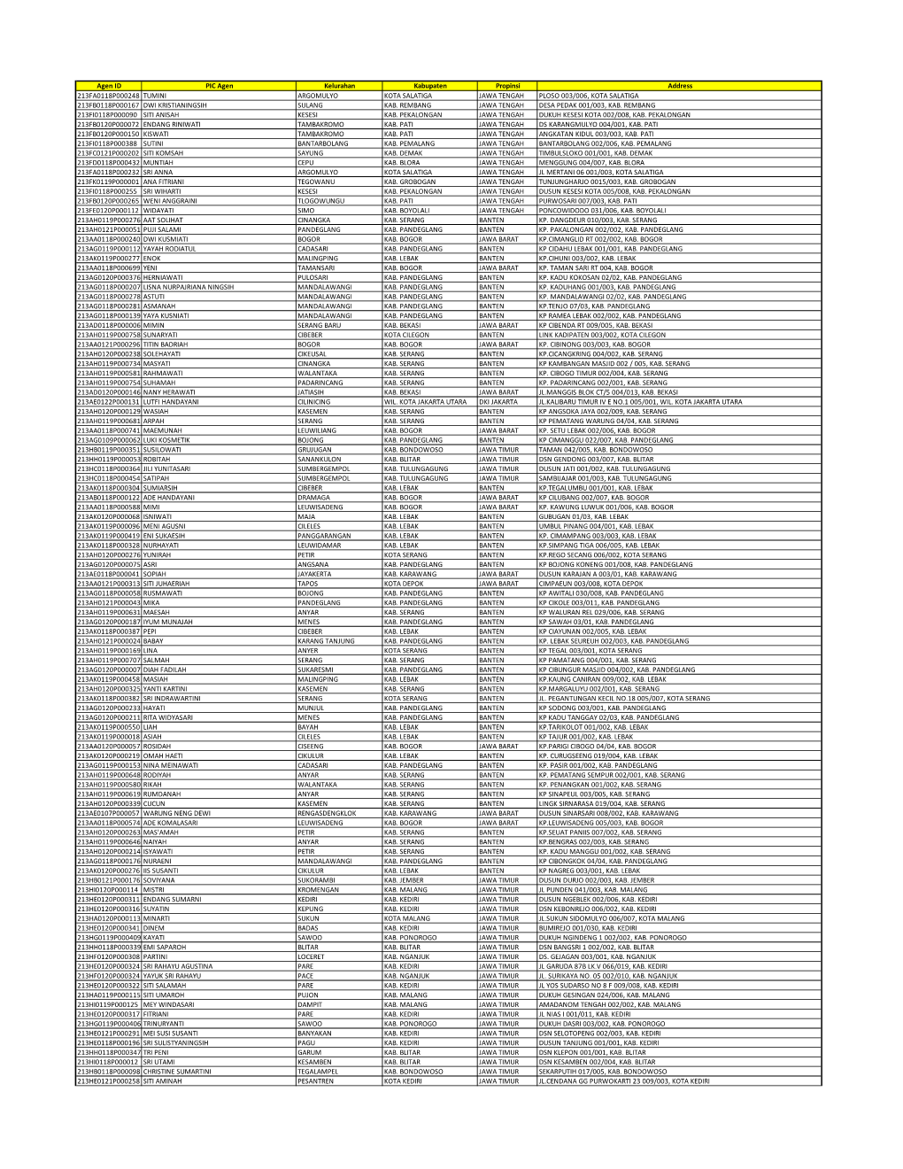 Agen ID PIC Agen Kelurahan Kabupaten Propinsi