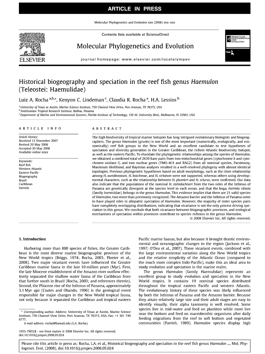 Molecular Phylogenetics and Evolution Historical Biogeography