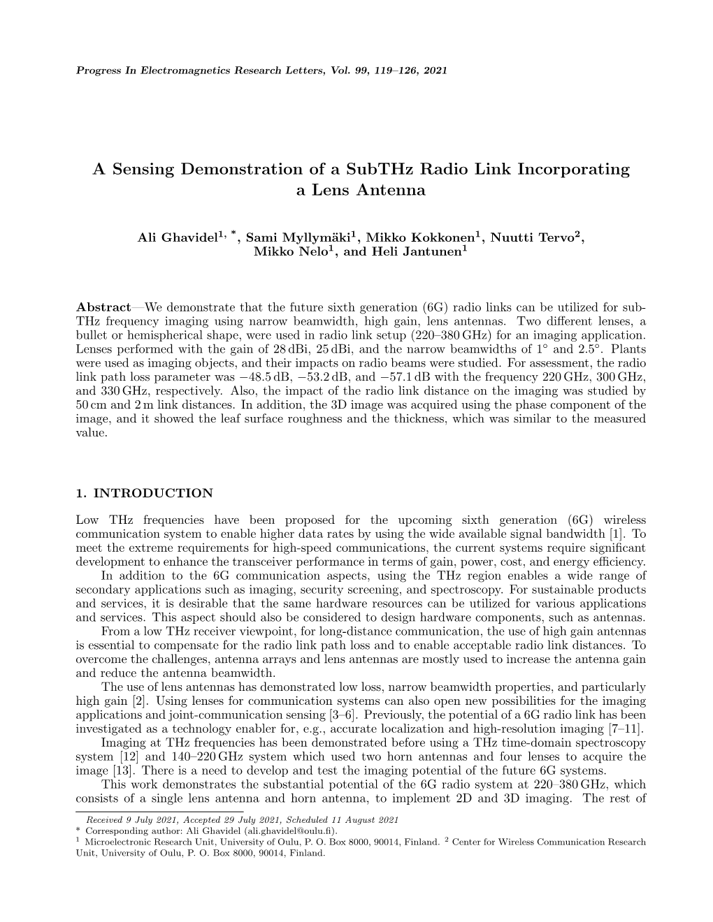 A Sensing Demonstration of a Subthz Radio Link Incorporating a Lens Antenna