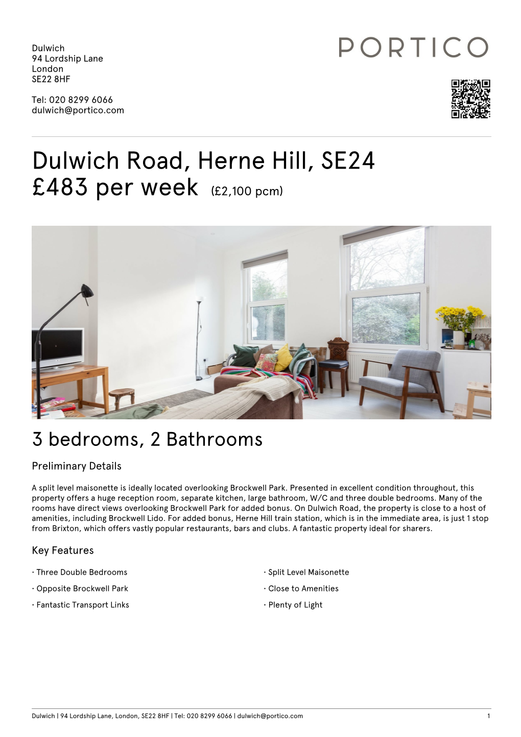 Dulwich Road, Herne Hill, SE24 £483 Per Week