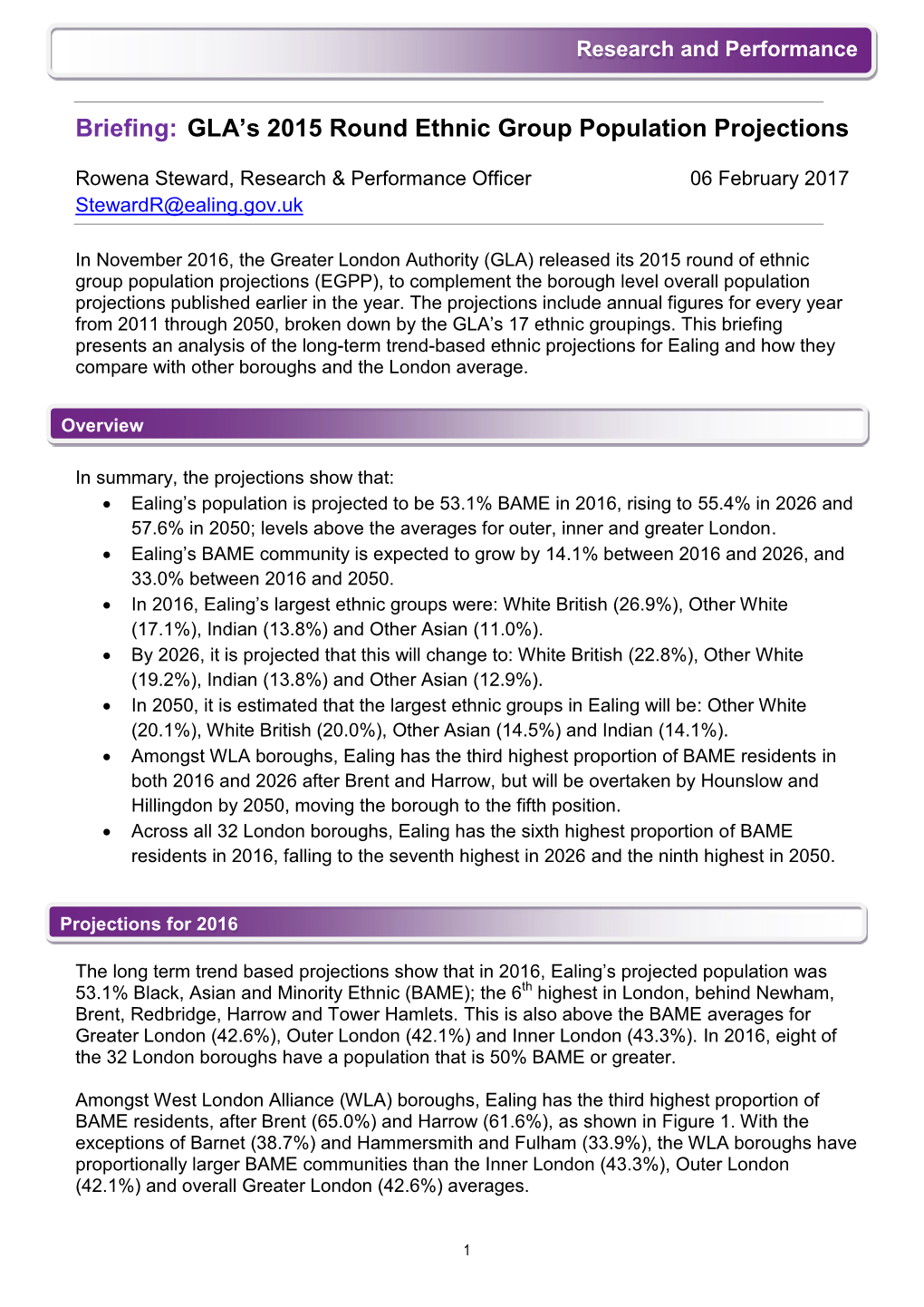 Briefing: GLA's 2015 Round Ethnic Group Population Projections