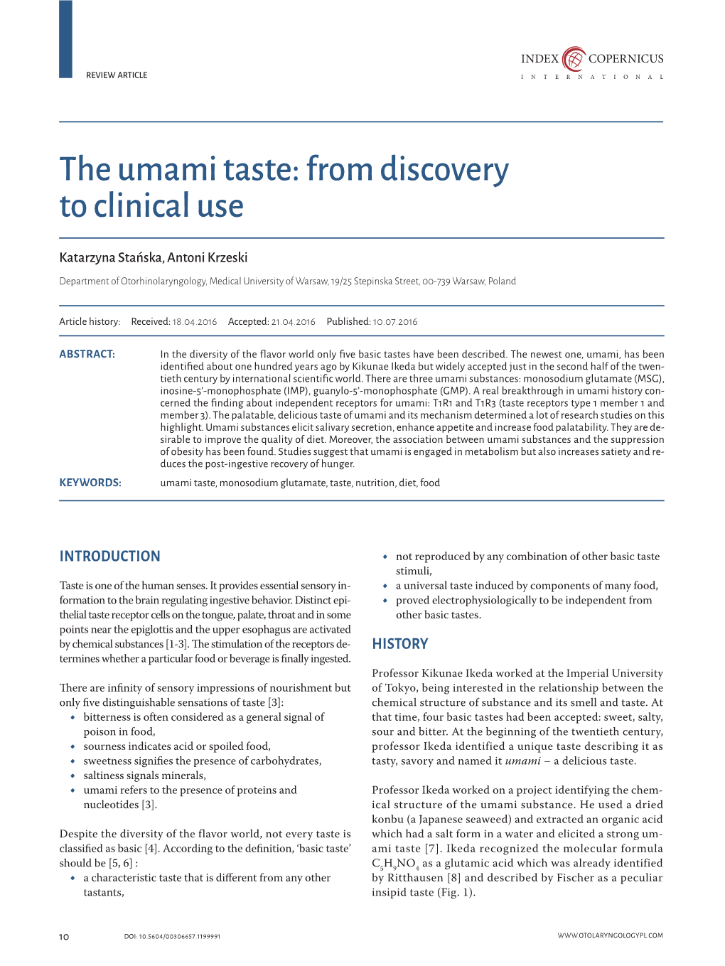 The Umami Taste: from Discovery to Clinical Use